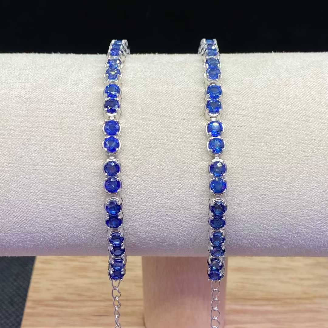 Natural Blue Sapphire Tennis Bracelet in 925 Sterling Silver, 3.5mm Round Gemstones