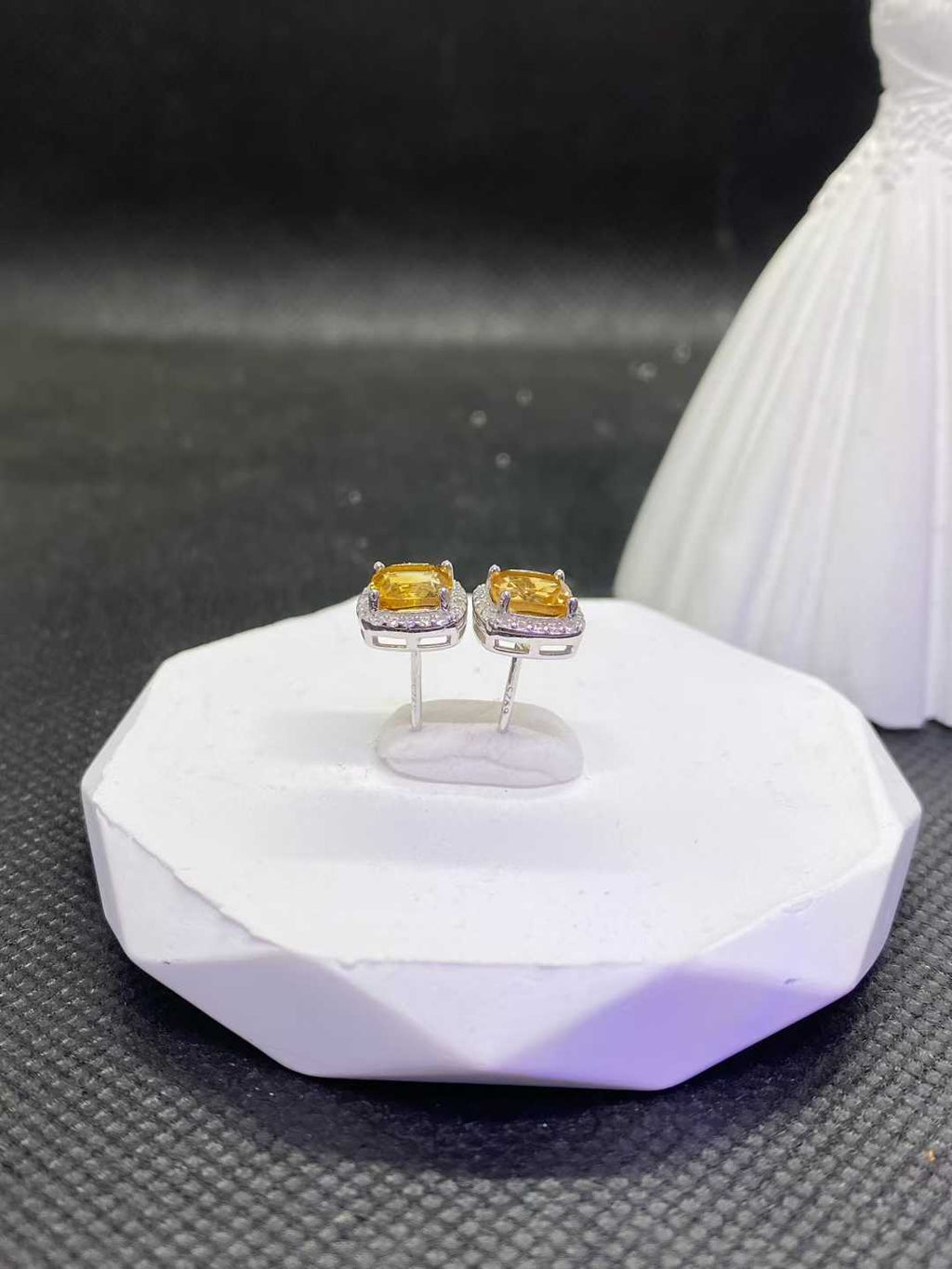 Natural Citrine Cushion Halo Stud Earrings in 925 Sterling Silver, 6mm Gemstones
