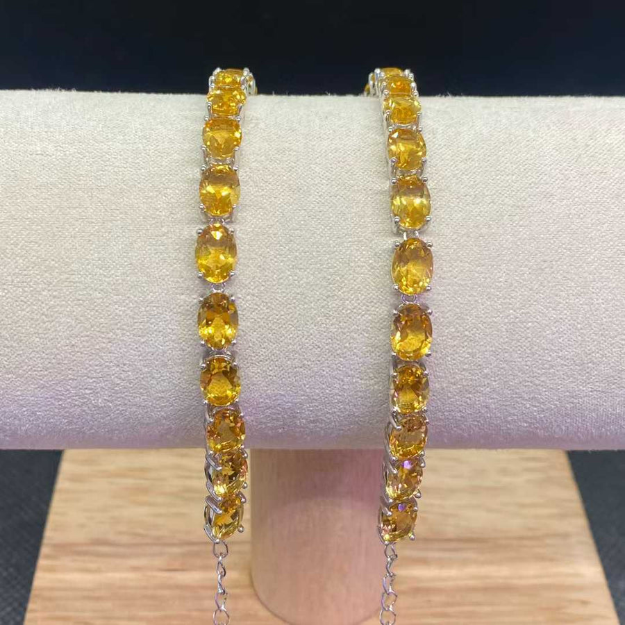 Natural Citrine Tennis Bracelet in 925 Sterling Silver, 5x7mm Oval Gemstones