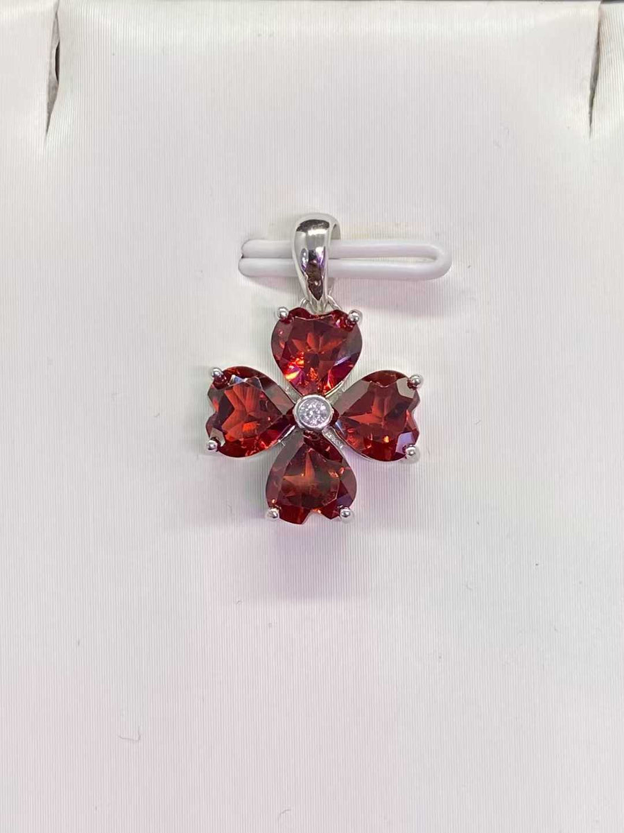 Natural Garnet Flower Pendant in 925 Sterling Silver, 6mm Gemstone