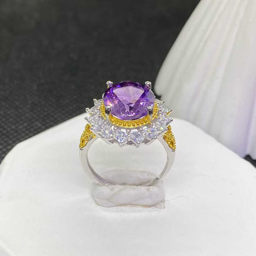 Natural Amethyst Vintage Halo Ring in 925 Sterling Silver, 10×12mm Oval Gemstone