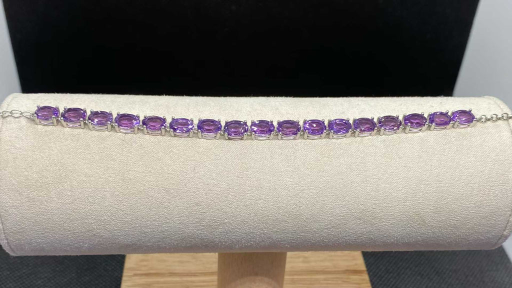 Natural Amethyst Oval Tennis Bracelet in 925 Sterling Silver, 5×7mm Gemstones