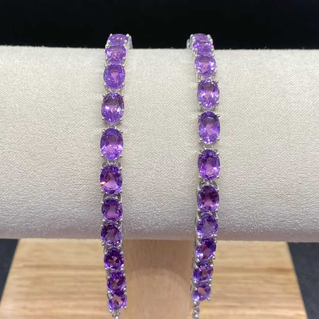 Natural Amethyst Oval Tennis Bracelet in 925 Sterling Silver, 5×7mm Gemstones