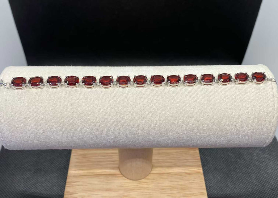 Natural Garnet Tennis Bracelet in 925 Sterling Silver, 6×8mm Gemstones