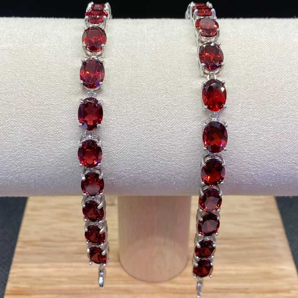 Natural Garnet Tennis Bracelet in 925 Sterling Silver, 6×8mm Gemstones
