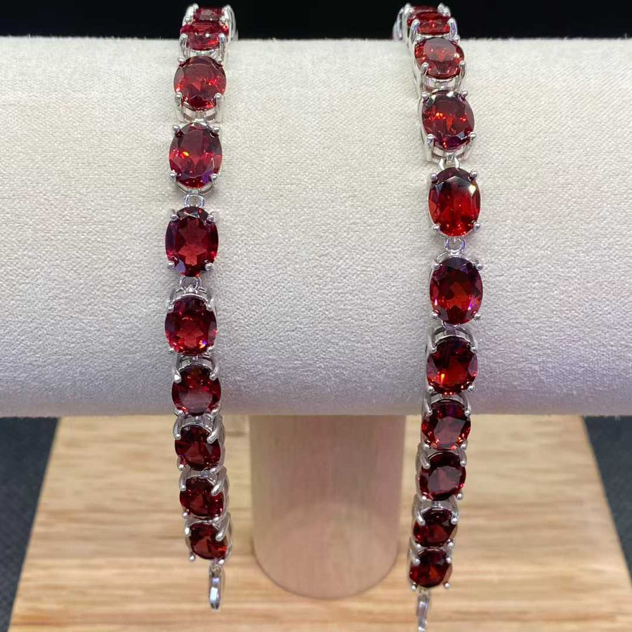 Natural Garnet Tennis Bracelet in 925 Sterling Silver, 6×8mm Gemstones