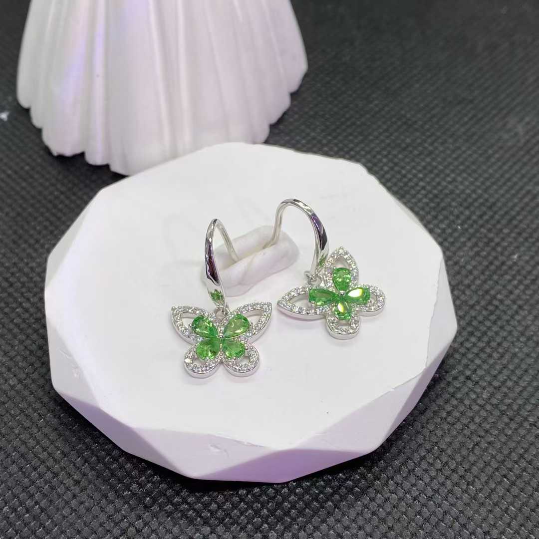 Natural Tsavorite Garnet Butterfly Drop Earrings in 925 Sterling Silver
