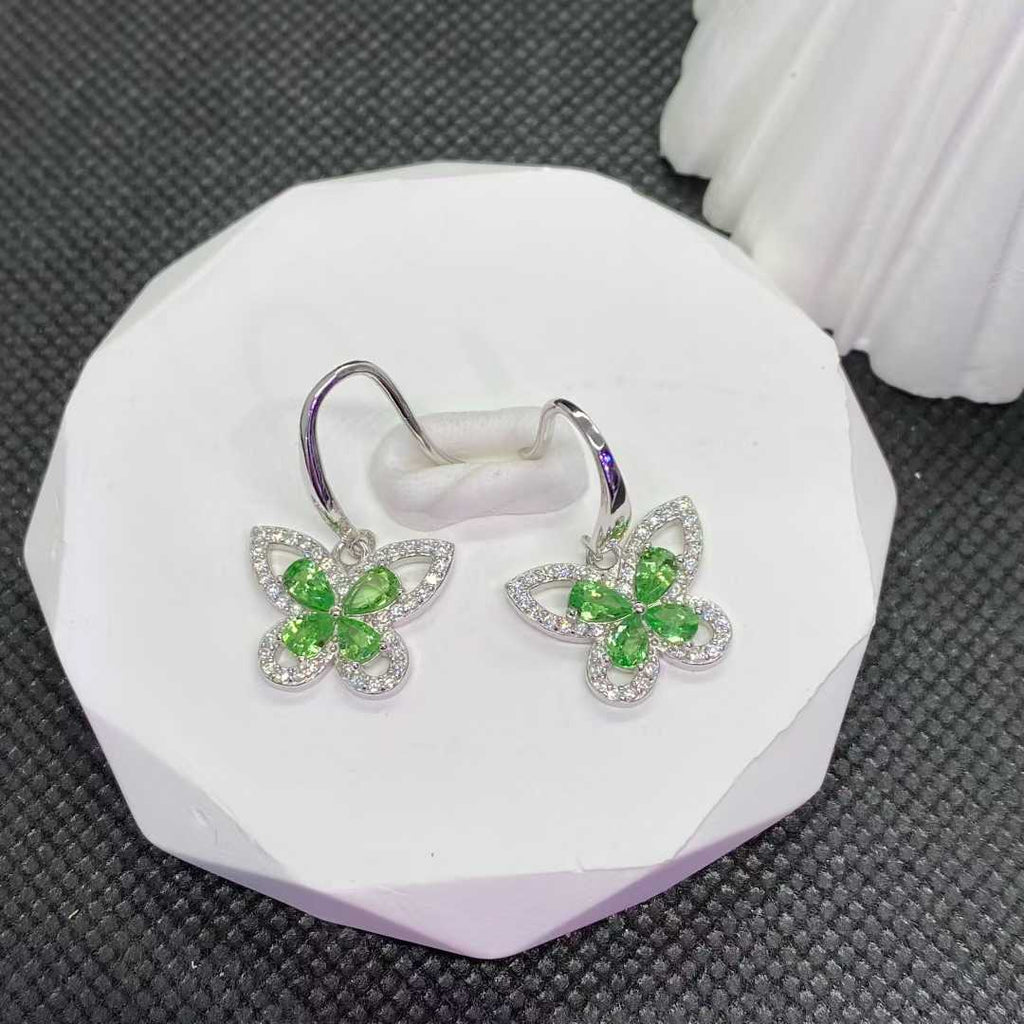 Natural Tsavorite Garnet Butterfly Drop Earrings in 925 Sterling Silver