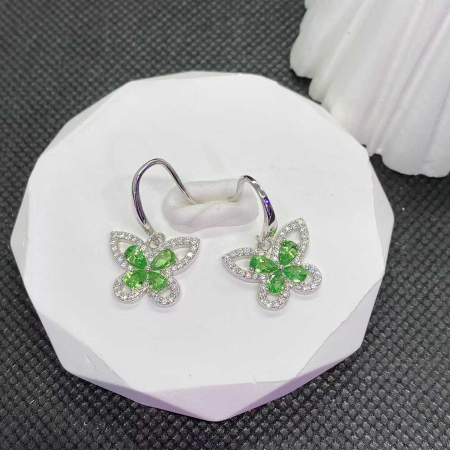 Natural Tsavorite Garnet Butterfly Drop Earrings in 925 Sterling Silver