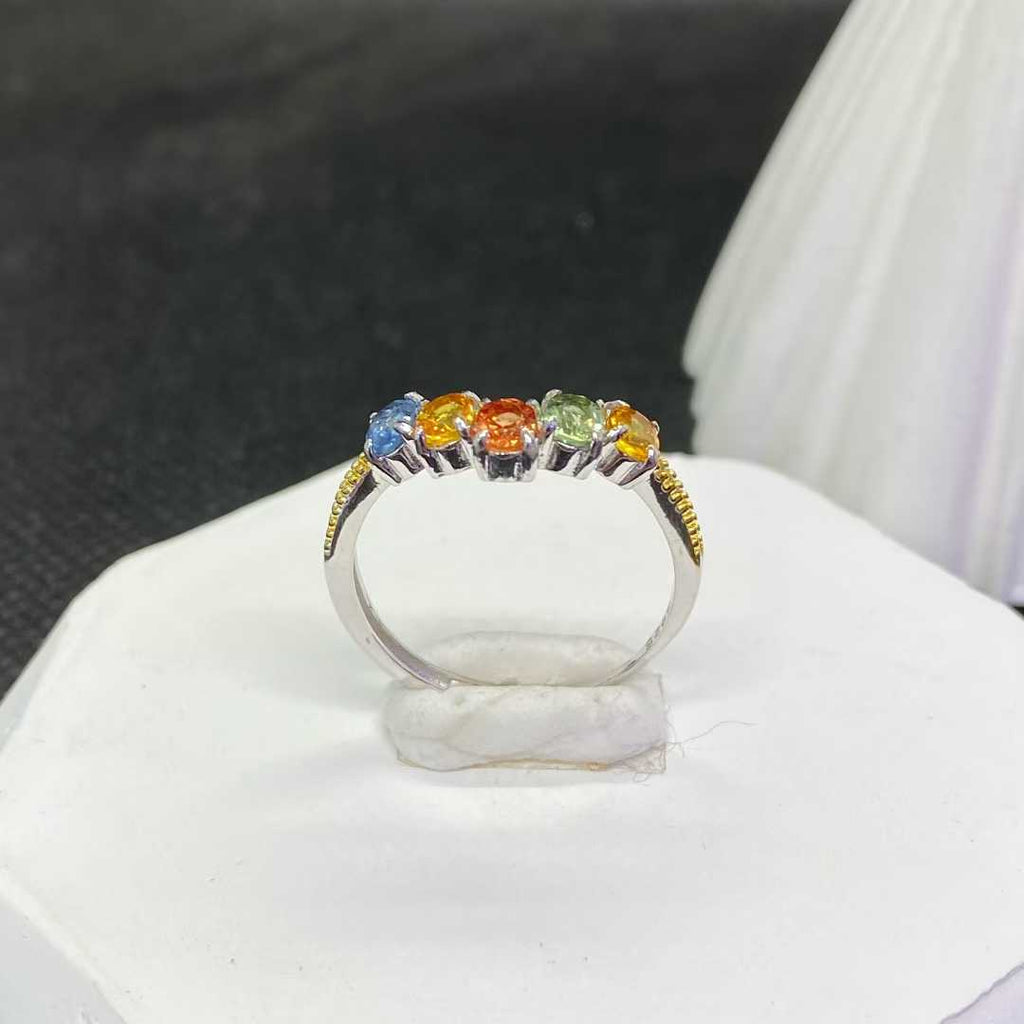 Natural Fancy-Color Sapphire Five-Stone Ring in 925 Sterling Silver, 3x4mm Gemstones