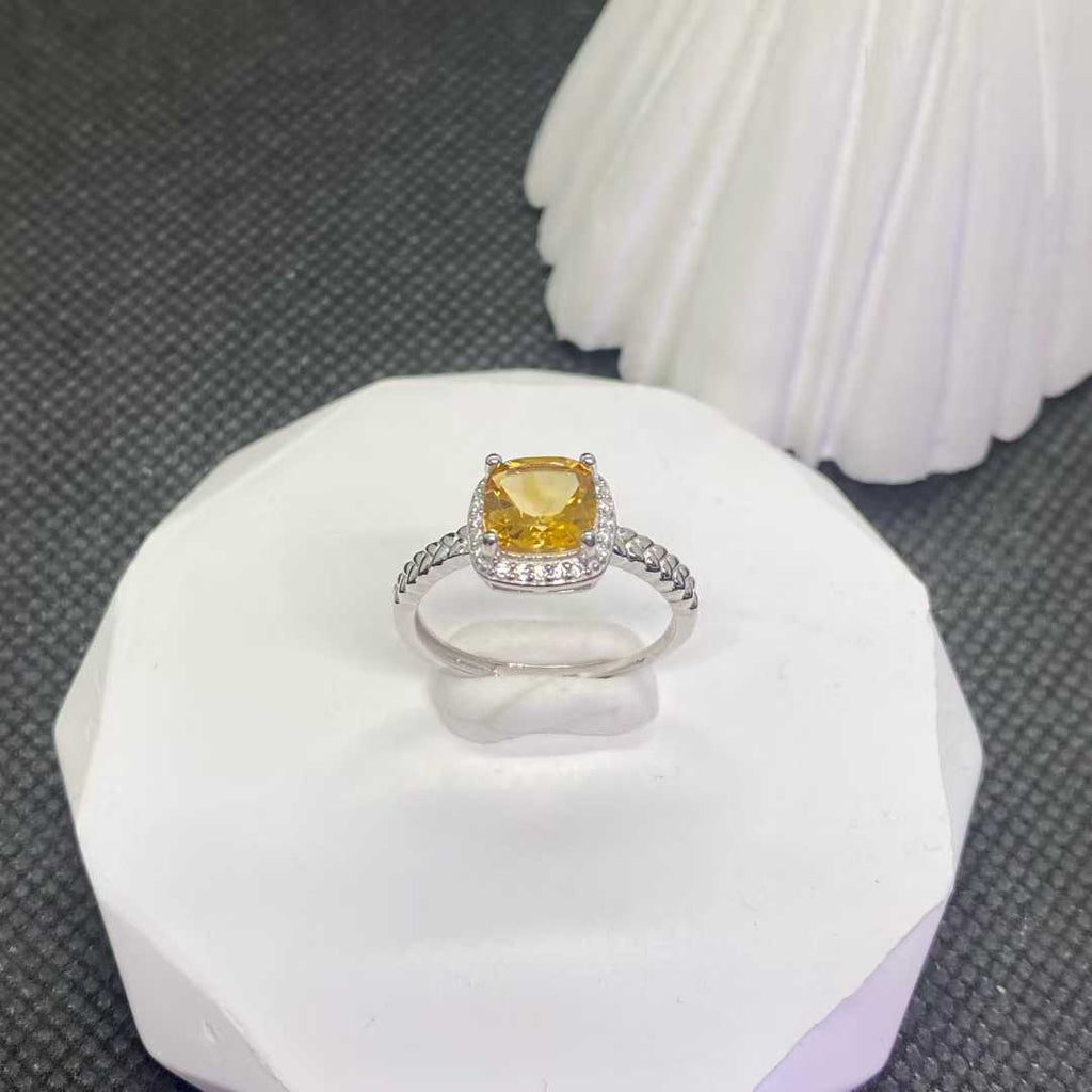 Natural Citrine Cushion Halo Ring in 925 Sterling Silver, 7mm Gemstone