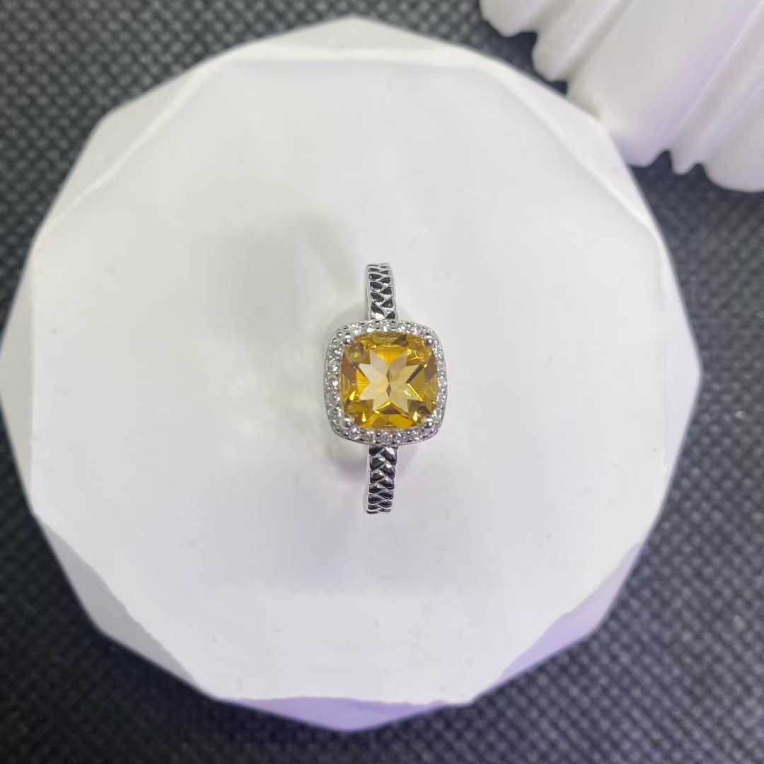 Natural Citrine Cushion Halo Ring in 925 Sterling Silver, 7mm Gemstone