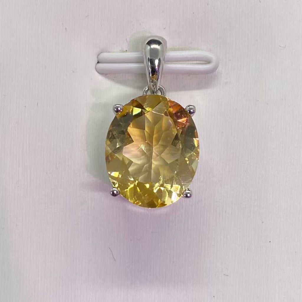 Natural Citrine Pendant in 925 Sterling Silver, 10x12mm Oval Gemstone