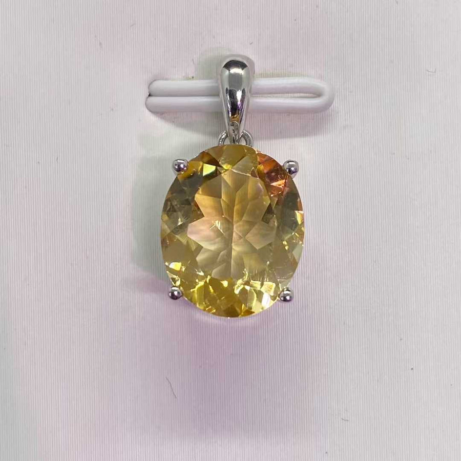 Natural Citrine Pendant in 925 Sterling Silver, 10x12mm Oval Gemstone