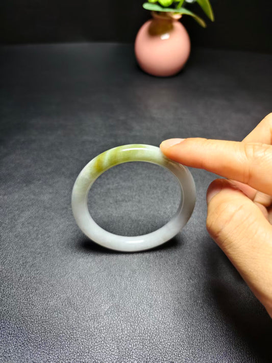 Natural Type A Burmese Jadeite Bangle | Yellow Green Floral | Round Cut | NGTC Certified