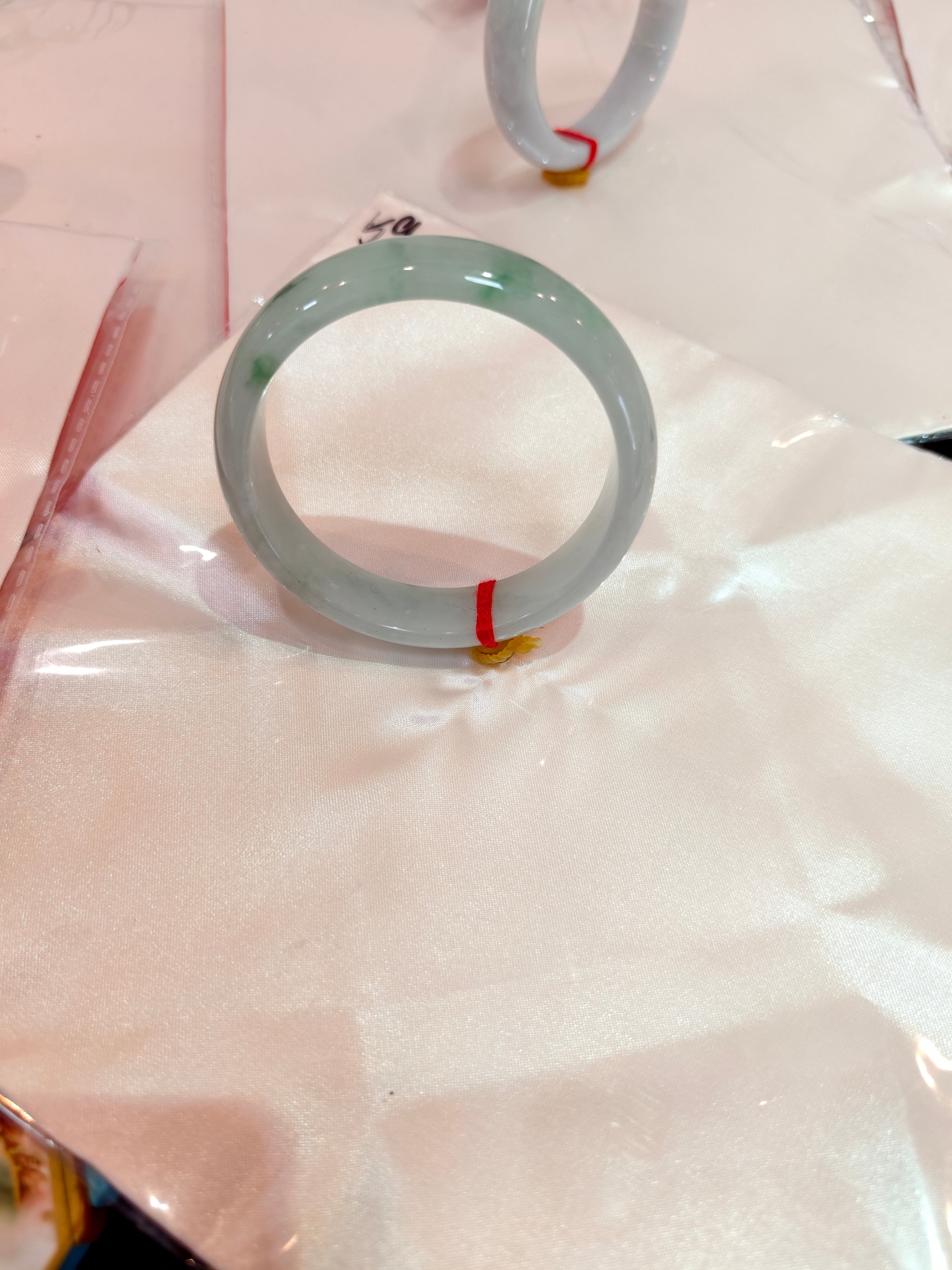 Treated Jadeite Bangle - White Base Floating Flower