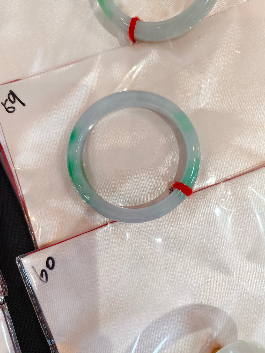 Treated Jadeite Bangle - White Base Green Pattern