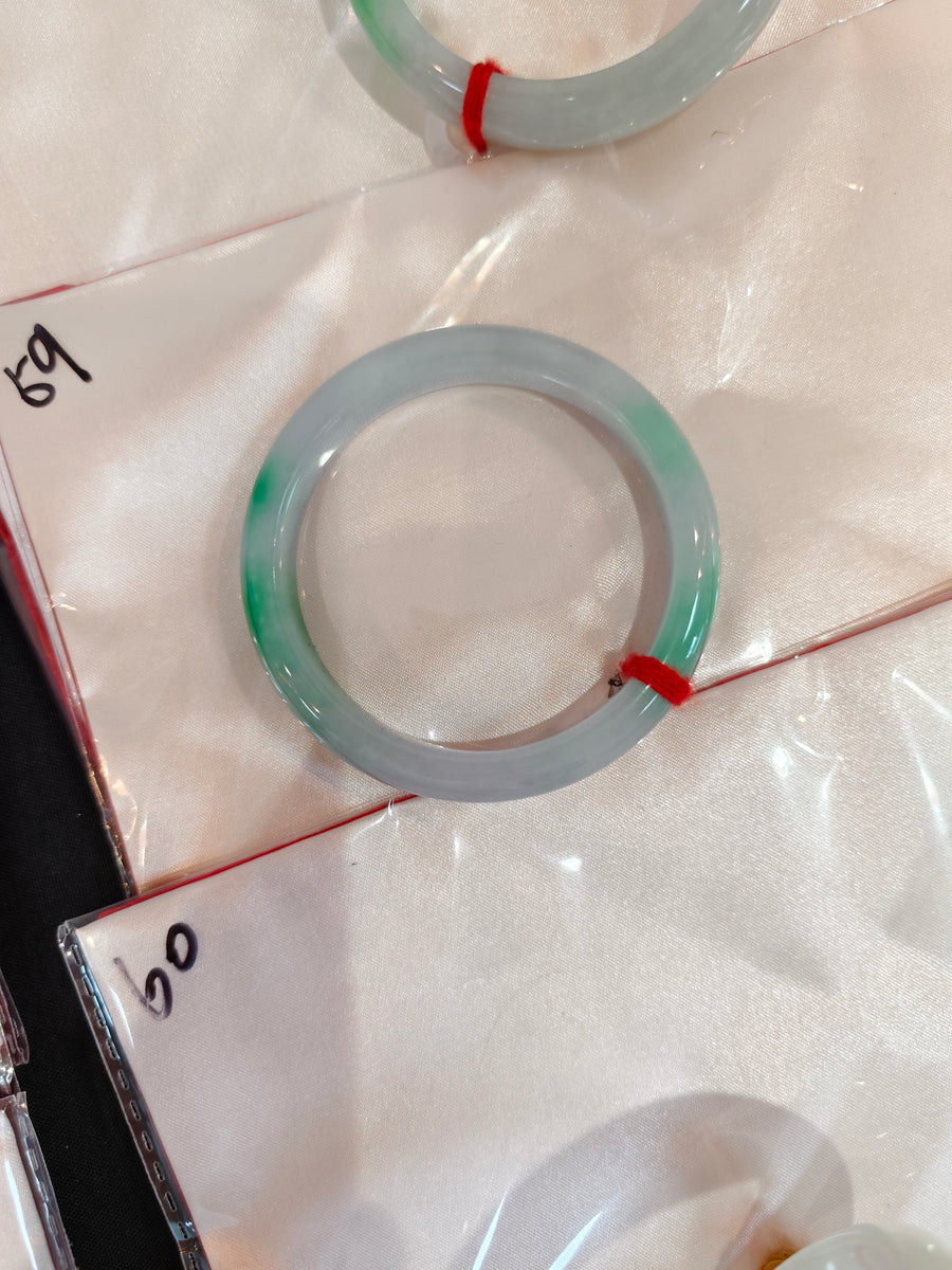 Treated Jadeite Bangle - White Base Green Pattern