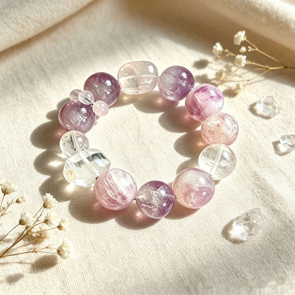 Lavender Love Crystal Bracelet — Amethyst & Rose Quartz — 12mm