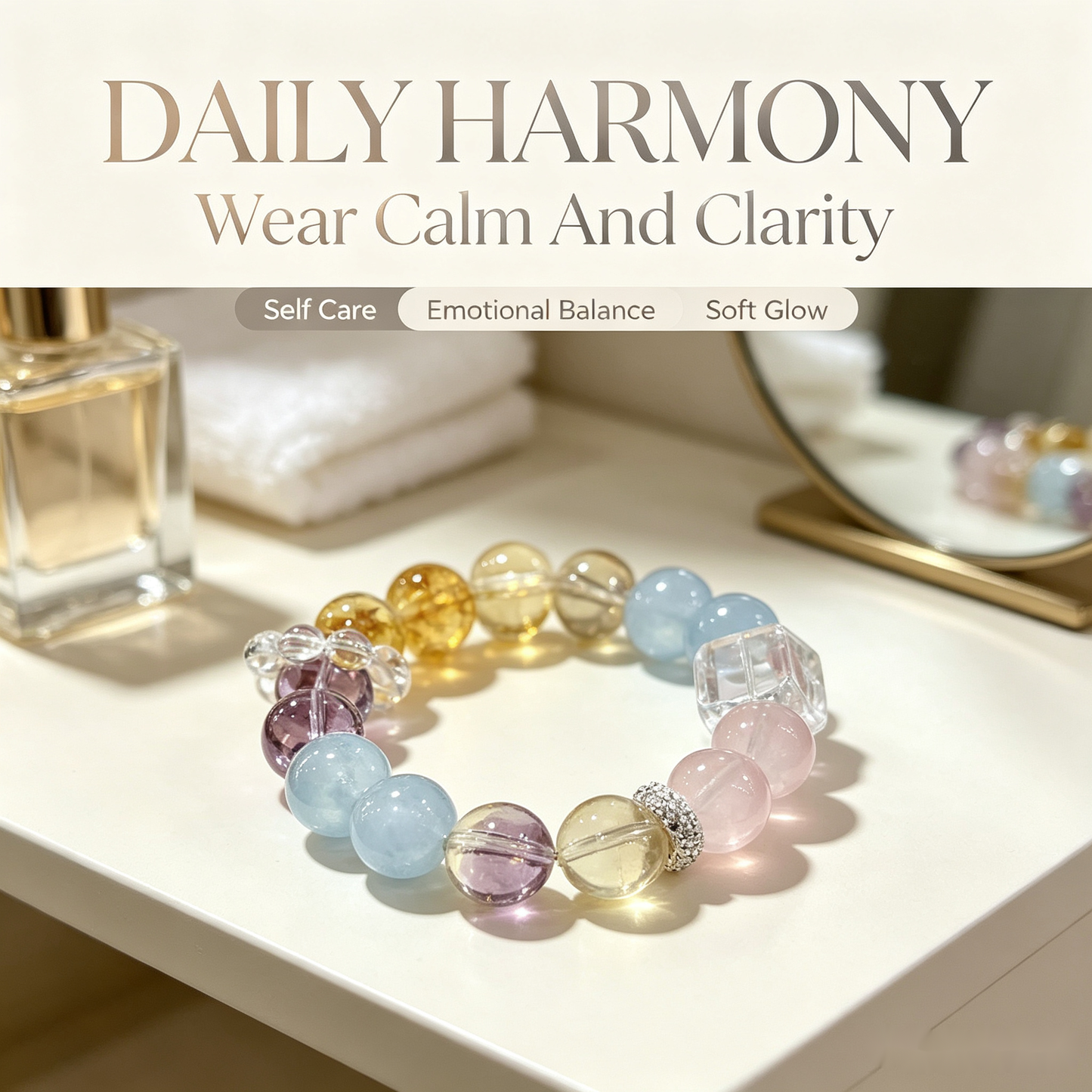 Calm Love Duo Bracelet — Blue Chalcedony, Rose Quartz, Citrine & Sodalite — 12mm