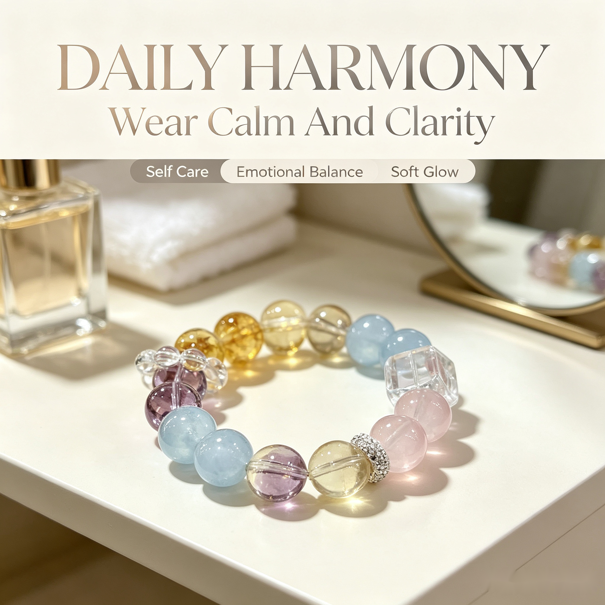 Calm Love Duo Bracelet — Blue Chalcedony, Rose Quartz, Citrine & Sodalite — 12mm
