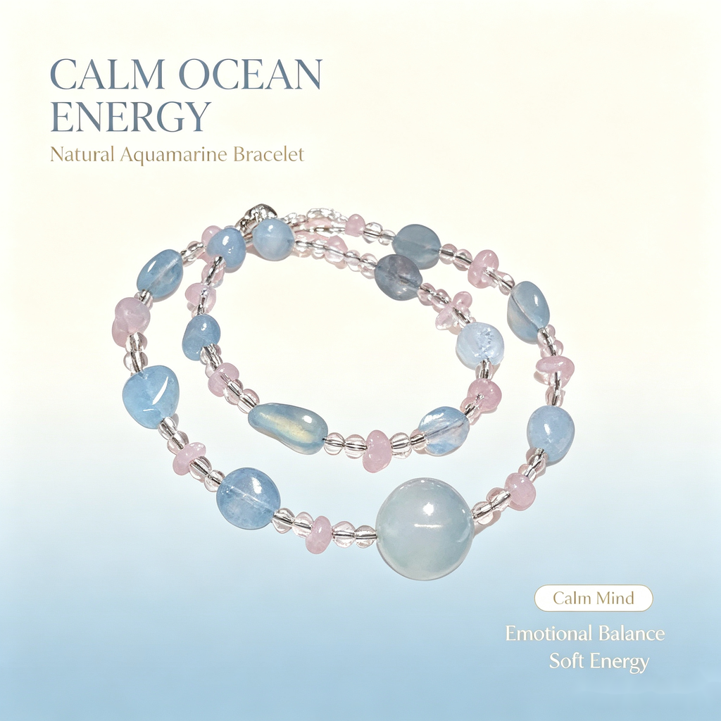 Aquamarine & Rose Quartz Double-Wrap Bracelet — Ocean Calm Gift Piece