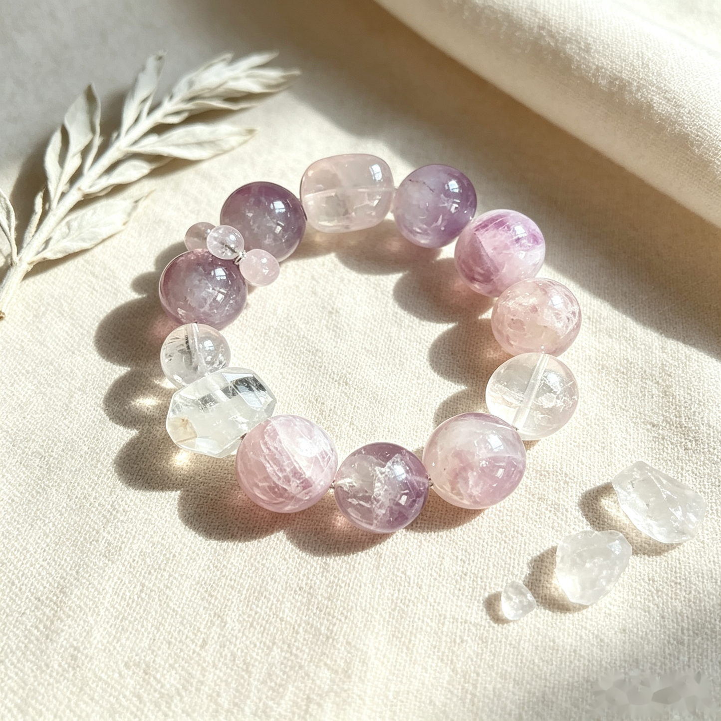 Lavender Love Crystal Bracelet — Amethyst & Rose Quartz — 12mm