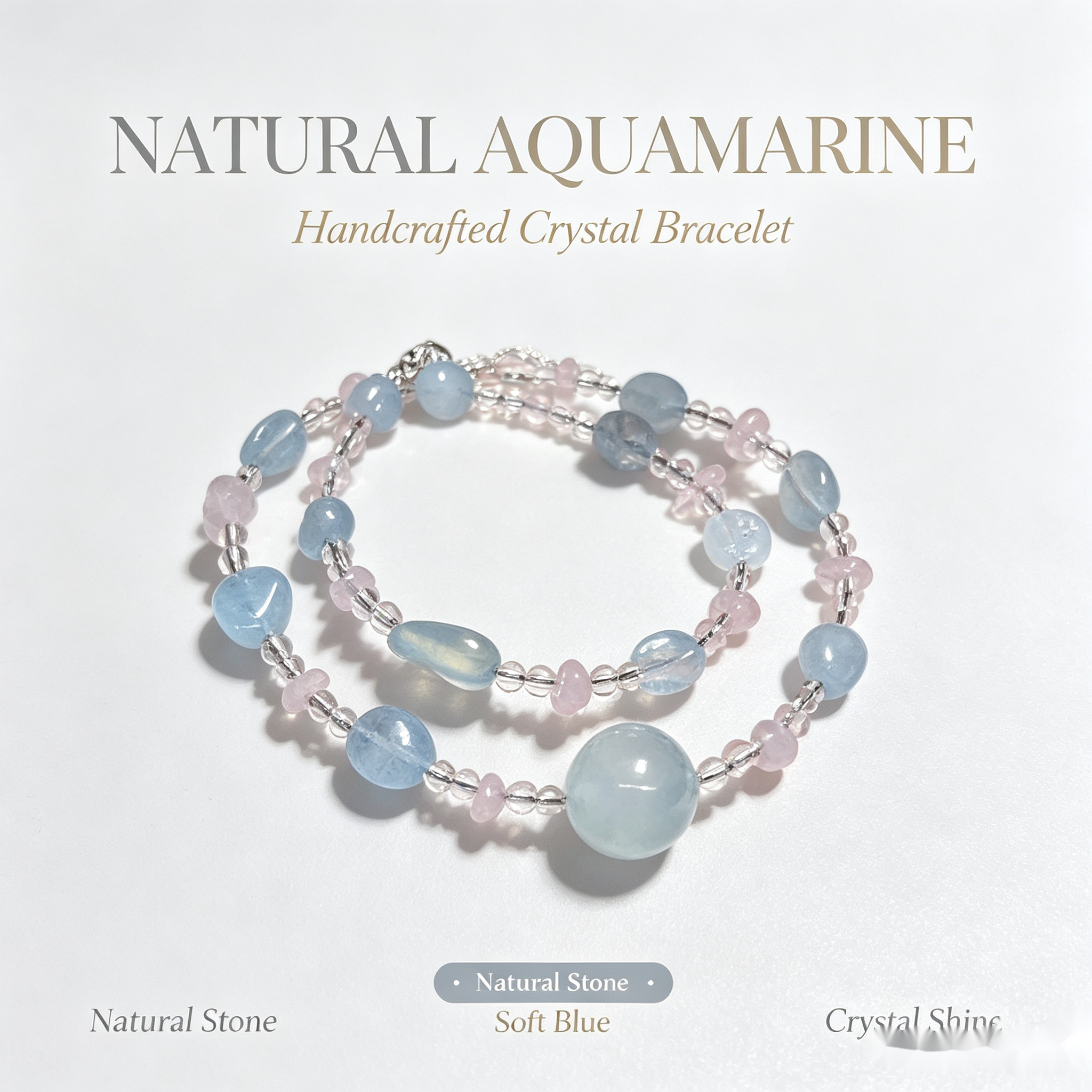 Aquamarine & Rose Quartz Double-Wrap Bracelet — Ocean Calm Gift Piece
