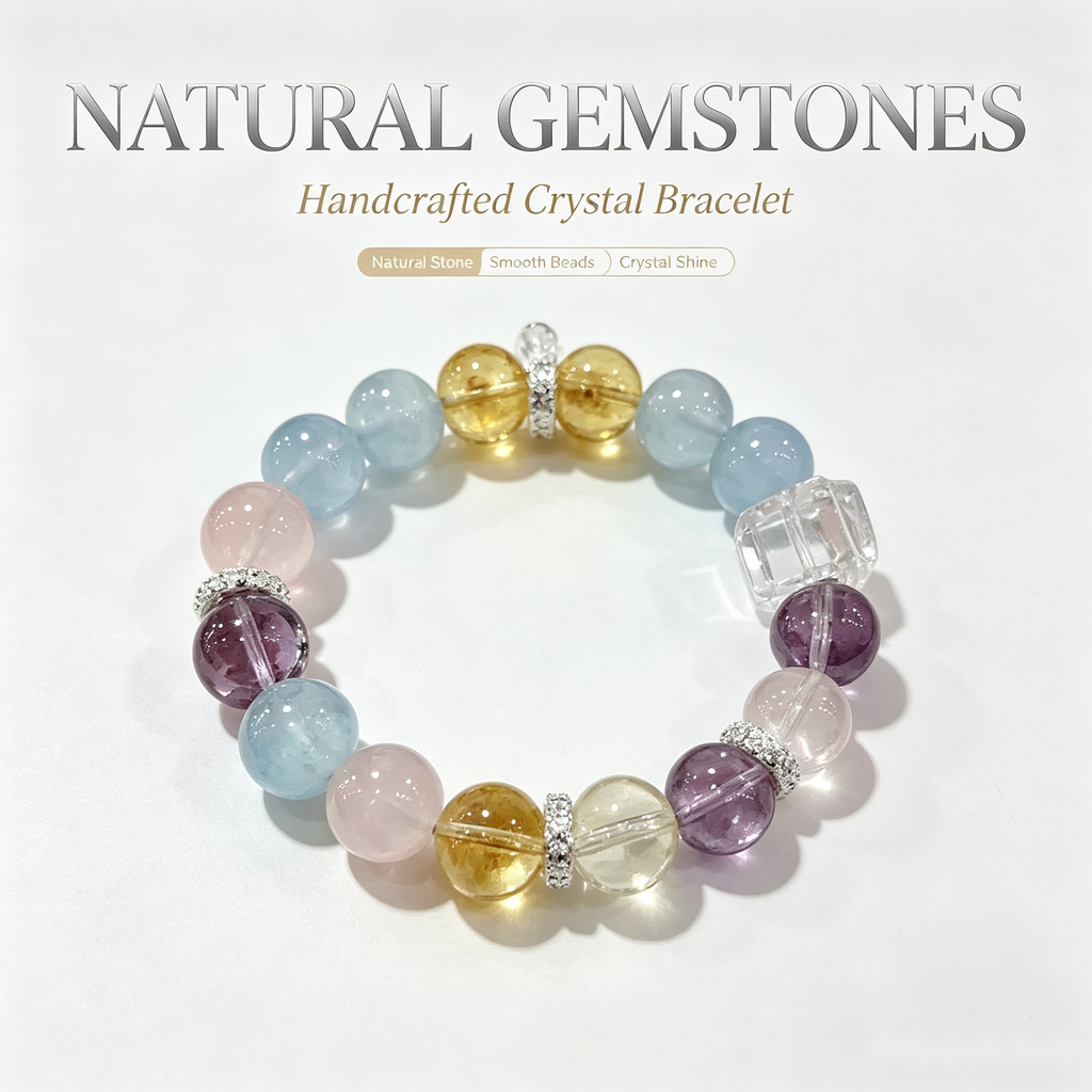 Calm Love Duo Bracelet — Blue Chalcedony, Rose Quartz, Citrine & Sodalite — 12mm