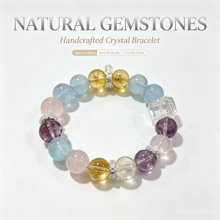 Blue Chalcedony, Rose Quartz, Citrine & Sodalite Bracelet - 12mm