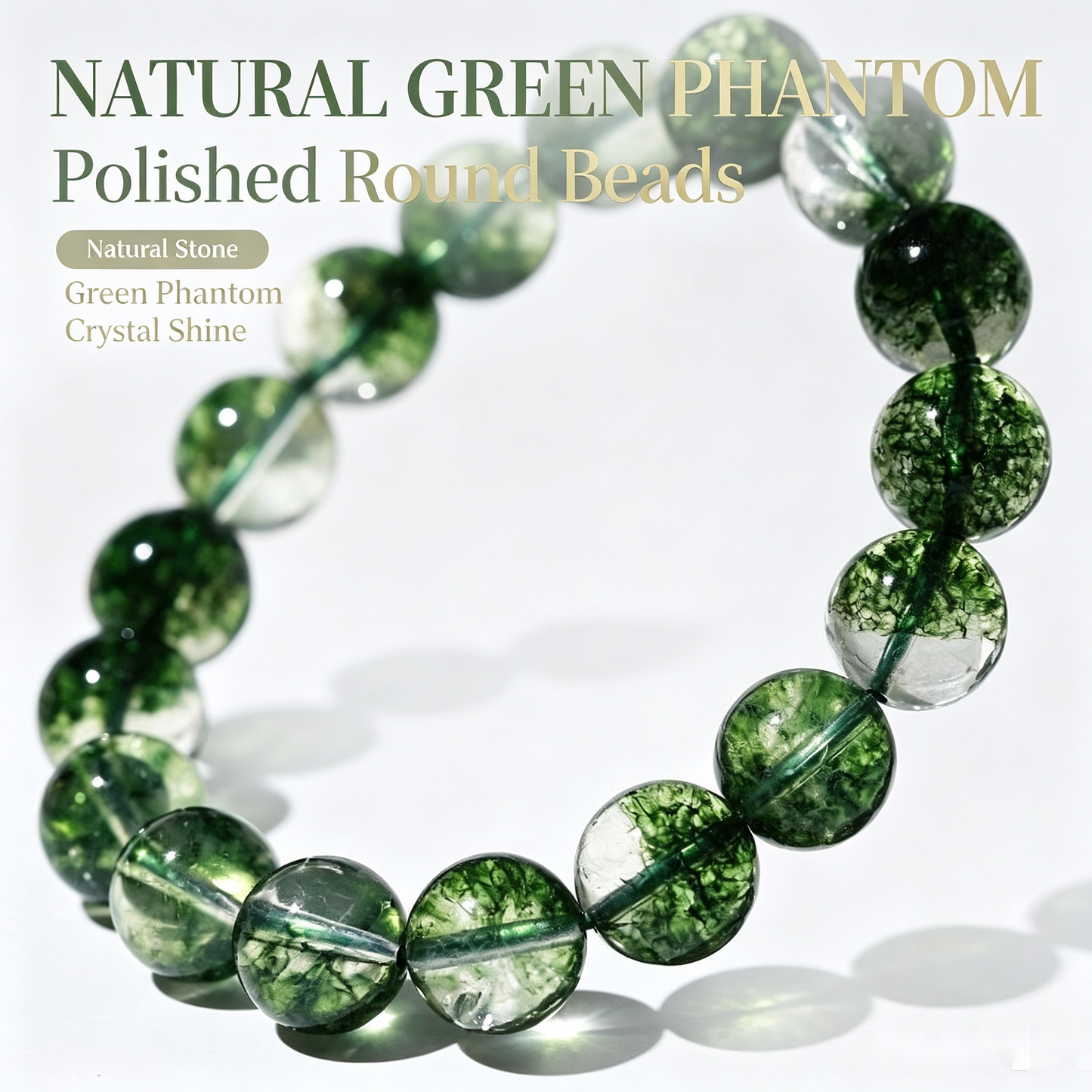 Green Phantom Quartz Bracelet — Abundance Intention — 12mm