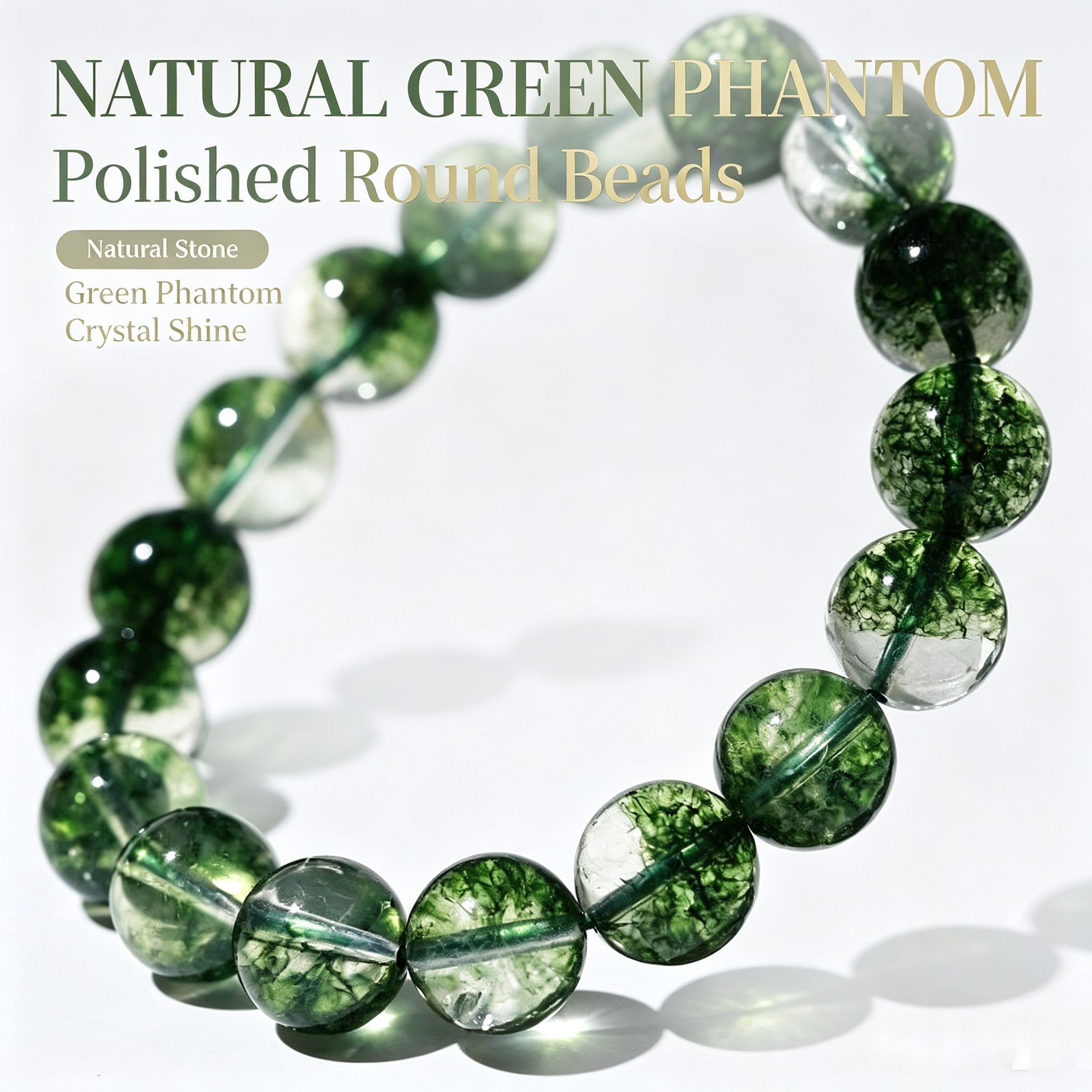 Green Phantom Quartz Bracelet — Abundance Intention — 12mm