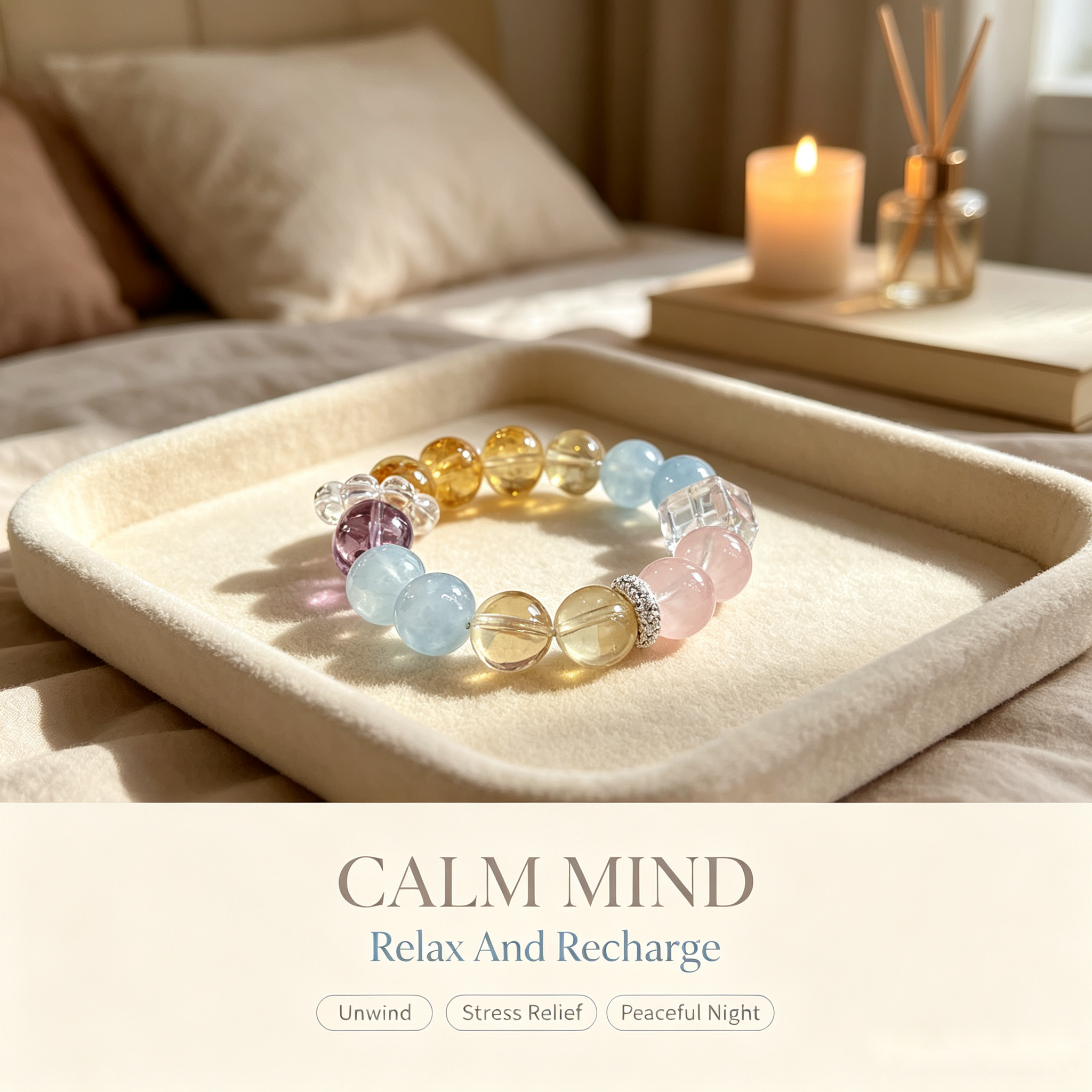 Calm Love Duo Bracelet — Blue Chalcedony, Rose Quartz, Citrine & Sodalite — 12mm