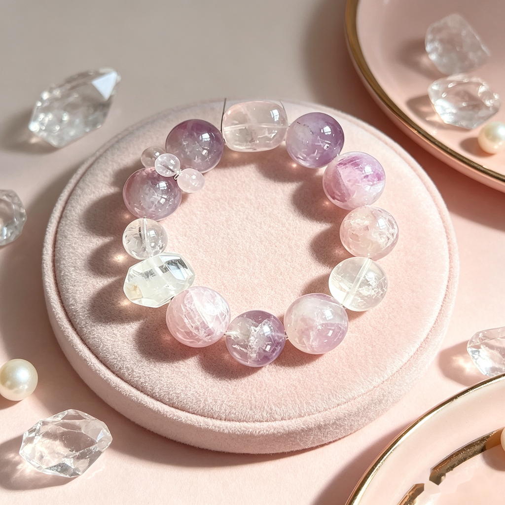Lavender Love Crystal Bracelet — Amethyst & Rose Quartz — 12mm