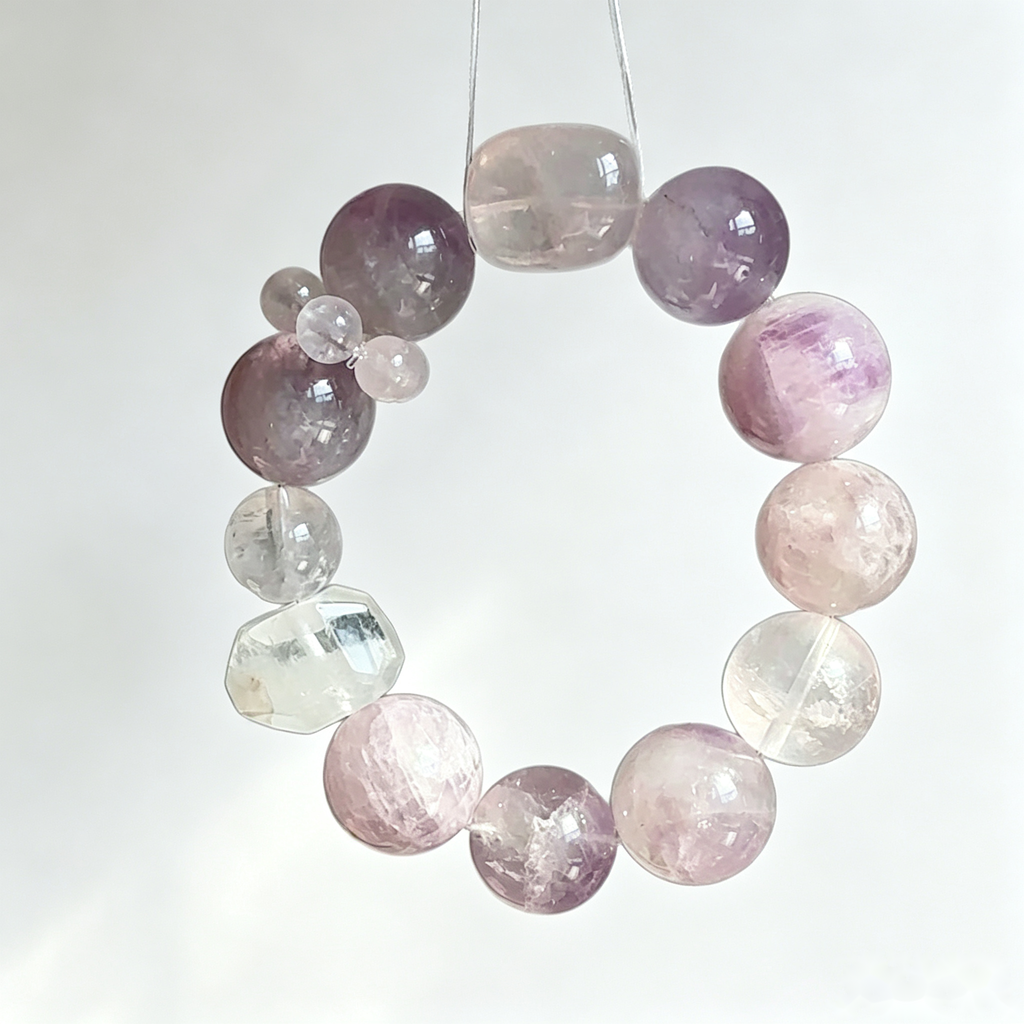 Lavender Love Crystal Bracelet — Amethyst & Rose Quartz — 12mm