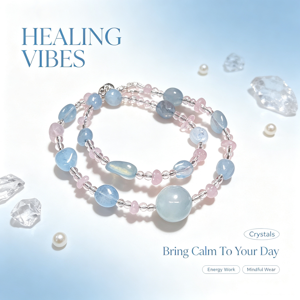 Aquamarine & Rose Quartz Double-Wrap Bracelet — Ocean Calm Gift Piece