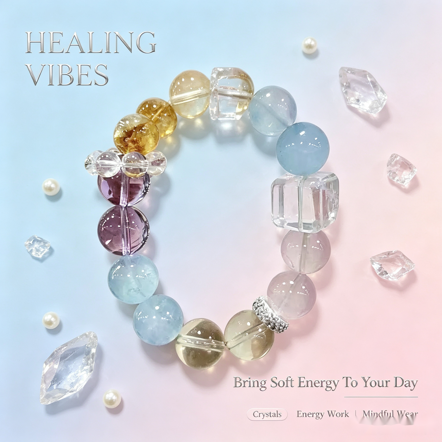 Calm Love Duo Bracelet — Blue Chalcedony, Rose Quartz, Citrine & Sodalite — 12mm