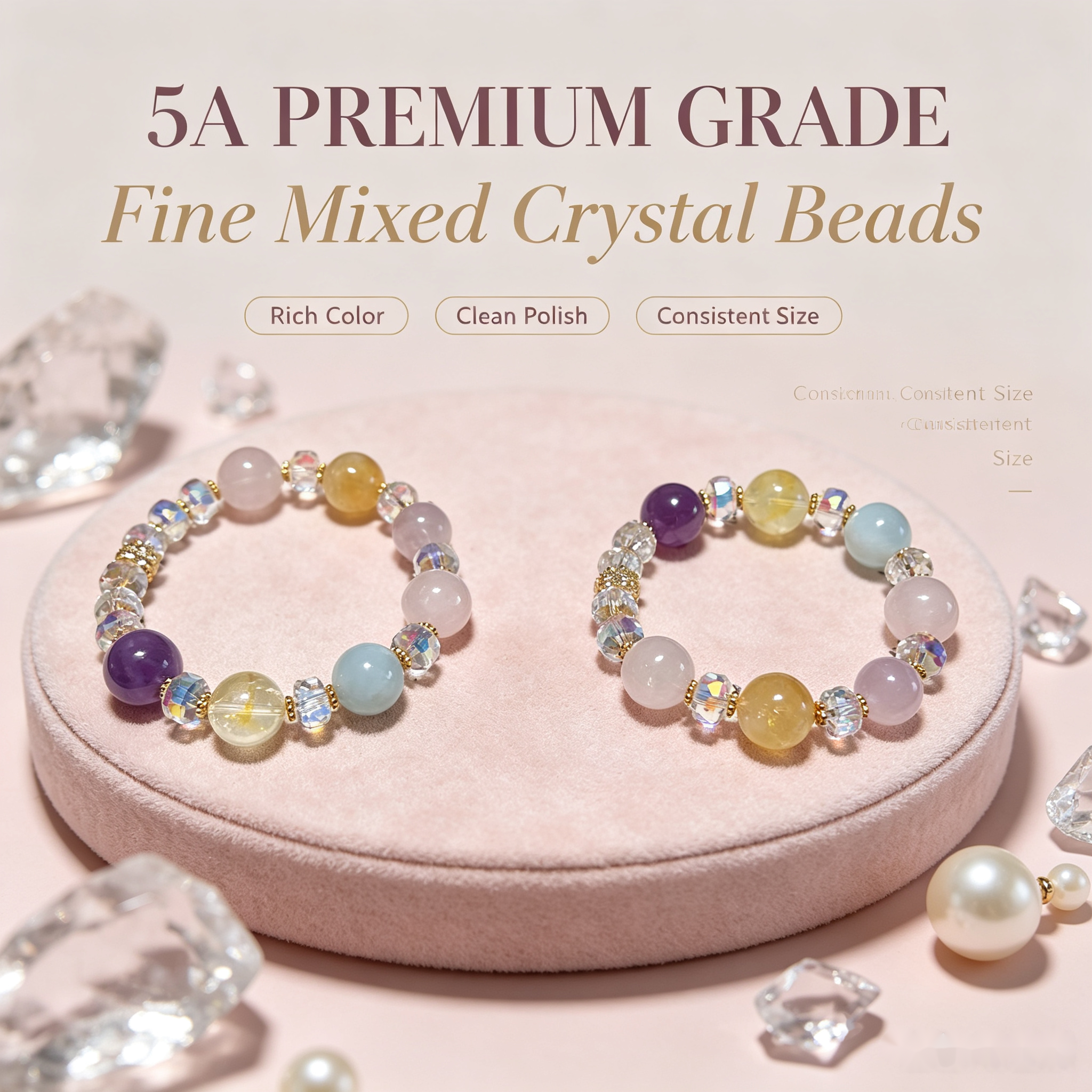 Daily Balance Multi-Crystal Bracelet — Rose Quartz, Citrine, Amethyst & Aquamarine — 14mm