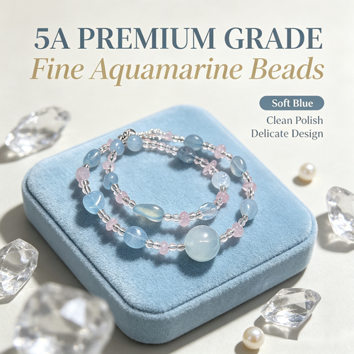 Aquamarine & Rose Quartz Double-Wrap Bracelet