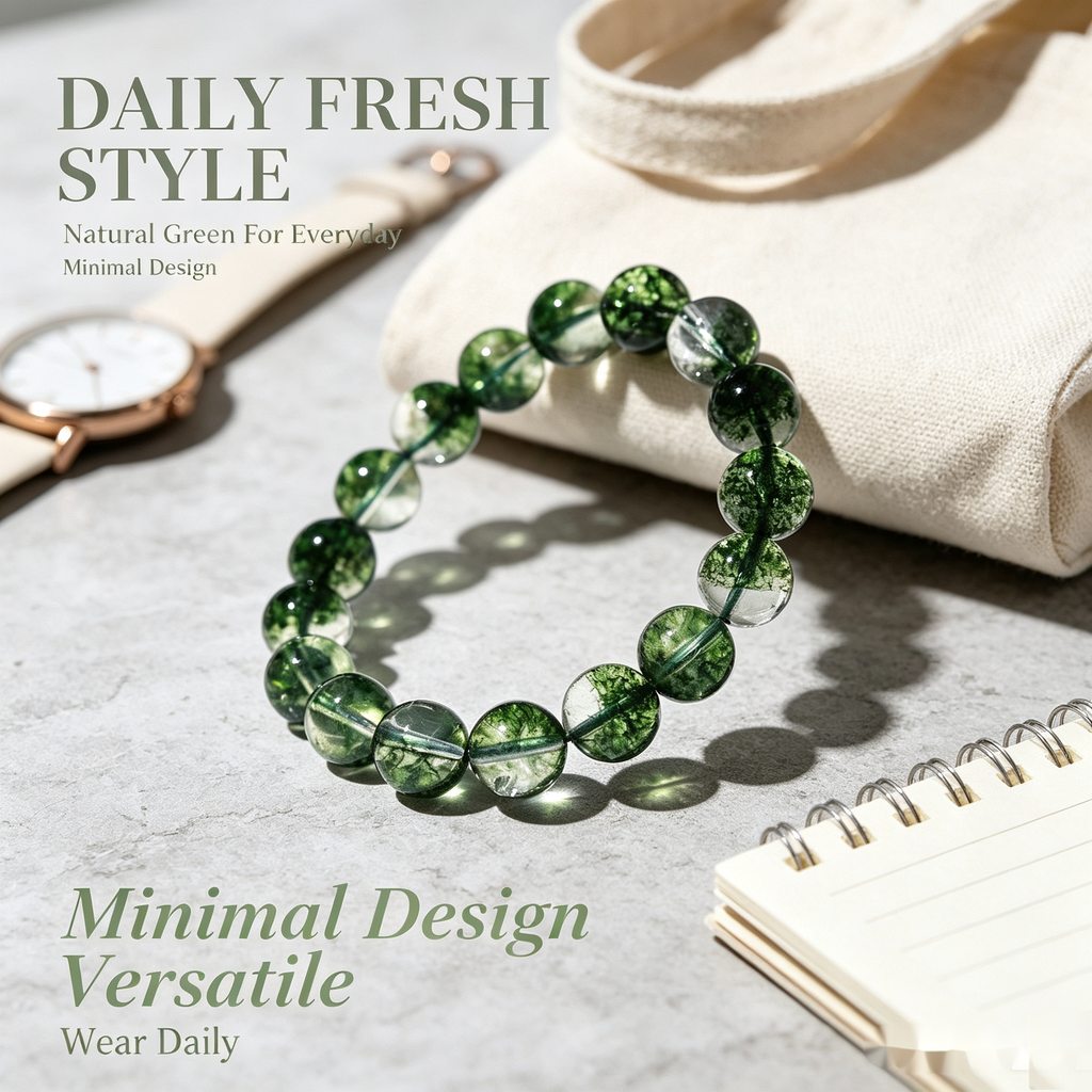 Green Phantom Quartz Bracelet — Abundance Intention — 12mm