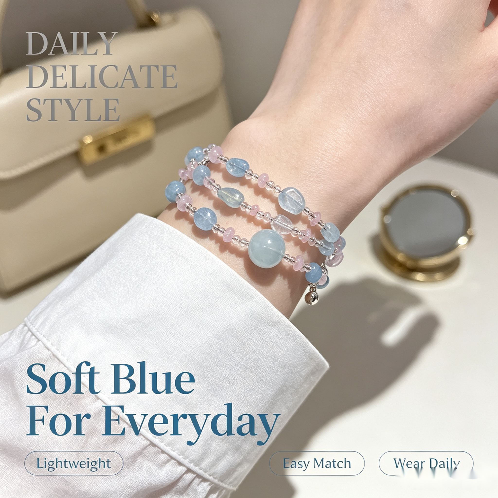 Aquamarine & Rose Quartz Double-Wrap Bracelet — Ocean Calm Gift Piece