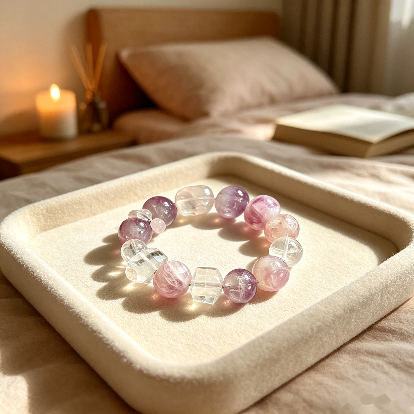 Lavender Love Crystal Bracelet — Amethyst & Rose Quartz — 12mm