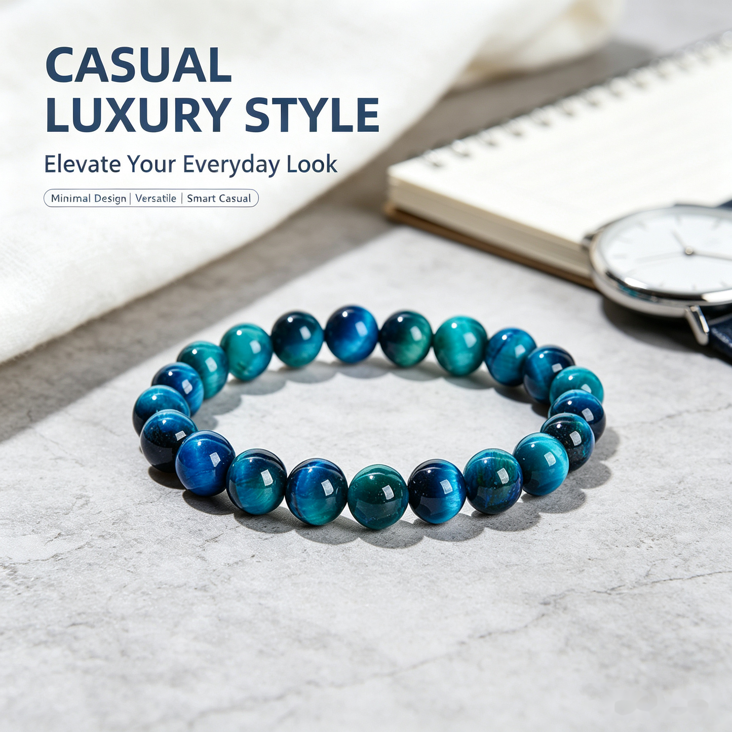 Focus Under Pressure Blue Tiger Eye Bracelet — 10mm