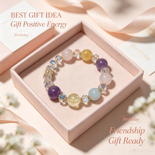 Daily Balance Multi-Crystal Bracelet — Rose Quartz, Citrine, Amethyst & Aquamarine — 14mm