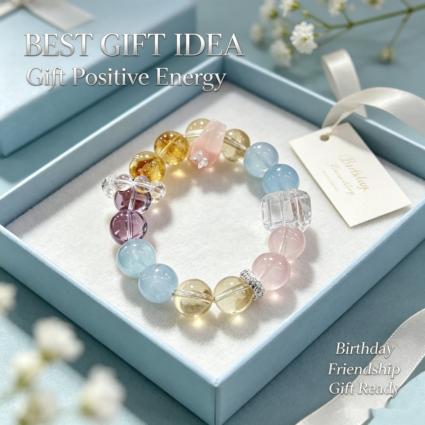 Calm Love Duo Bracelet — Blue Chalcedony, Rose Quartz, Citrine & Sodalite — 12mm