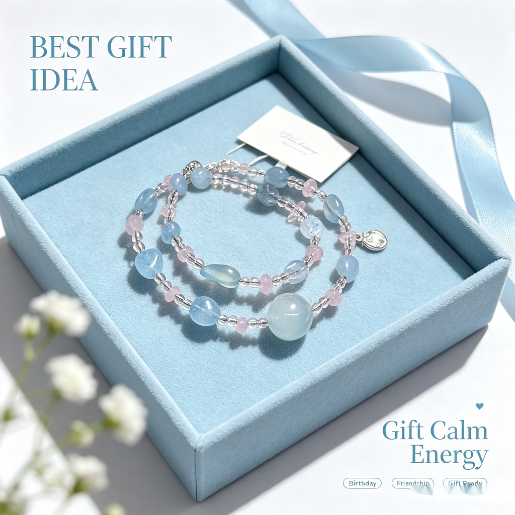 Aquamarine & Rose Quartz Double-Wrap Bracelet — Ocean Calm Gift Piece