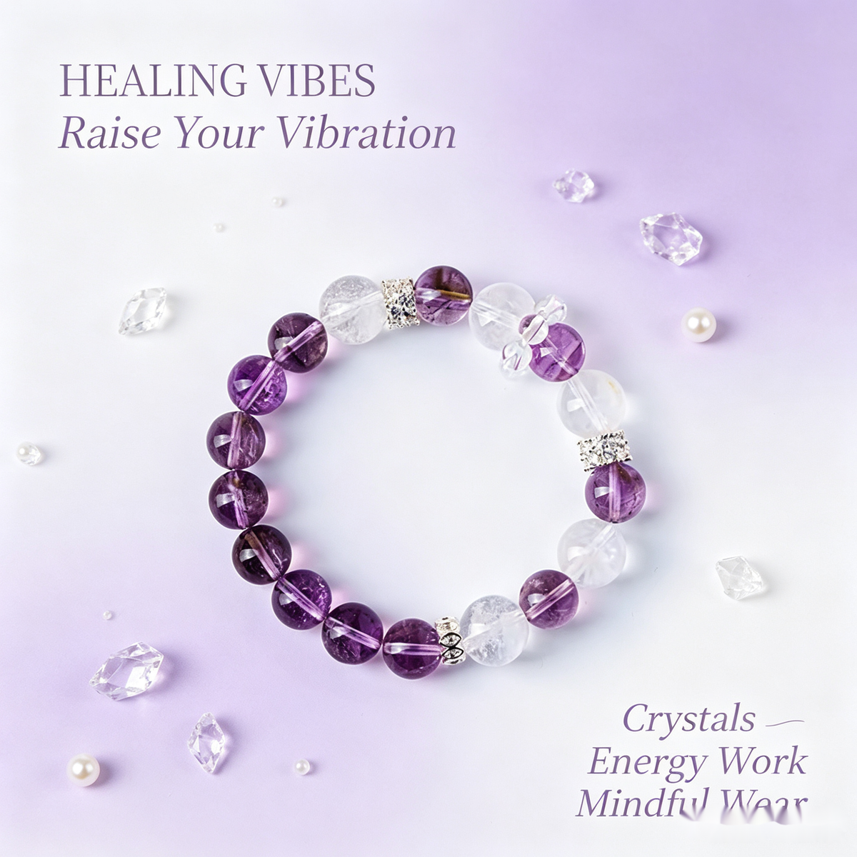 Uruguay Amethyst Bracelet with Crystal Drop Charm - 12mm
