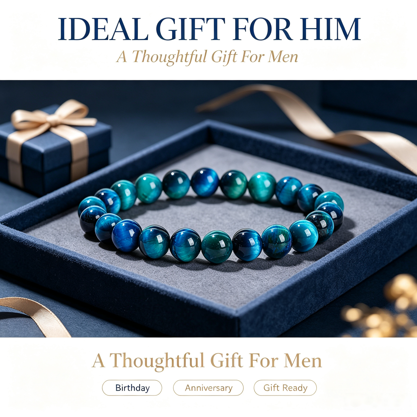 Focus Under Pressure Blue Tiger Eye Bracelet — 10mm