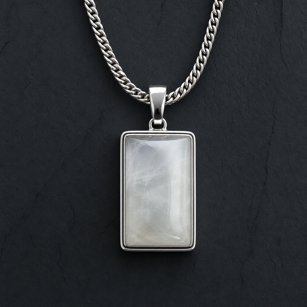 Natural Quartzite Jade Pendant in 925 Silver - Men's Tablet (Custom Made)