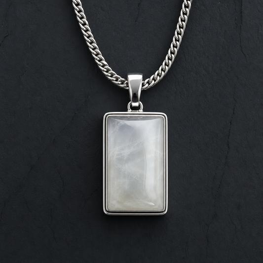Natural Quartzite Jade Pendant in 925 Silver - Men's Tablet (Custom Made)